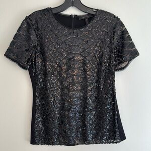 BCBGMaxAzria Larson Black Sequin Blouse Size S EUC